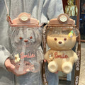 JQWSVE Kawaii Bear Straw Bottle, Kawaii Water Bottles Cute Water Bottle with Stickers, Leak-Proof Kawaii Bear Water Bottle for O