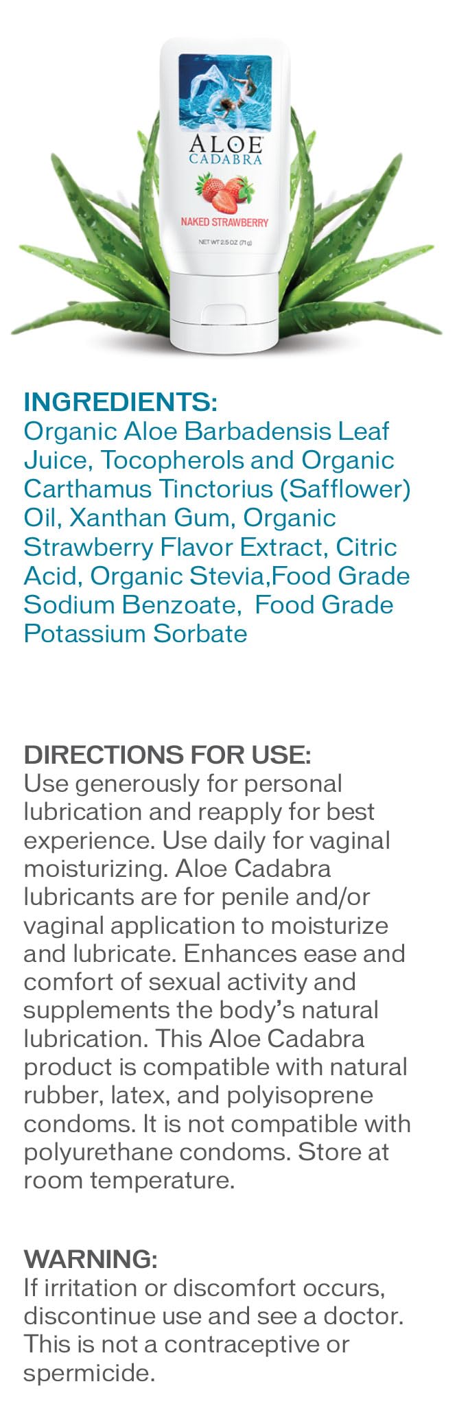 Aloe Cadabra Flavored Lube, Organic, Natural Personal Lubricant for Women, Men & Couples, Strawberry, 2.5 Oz