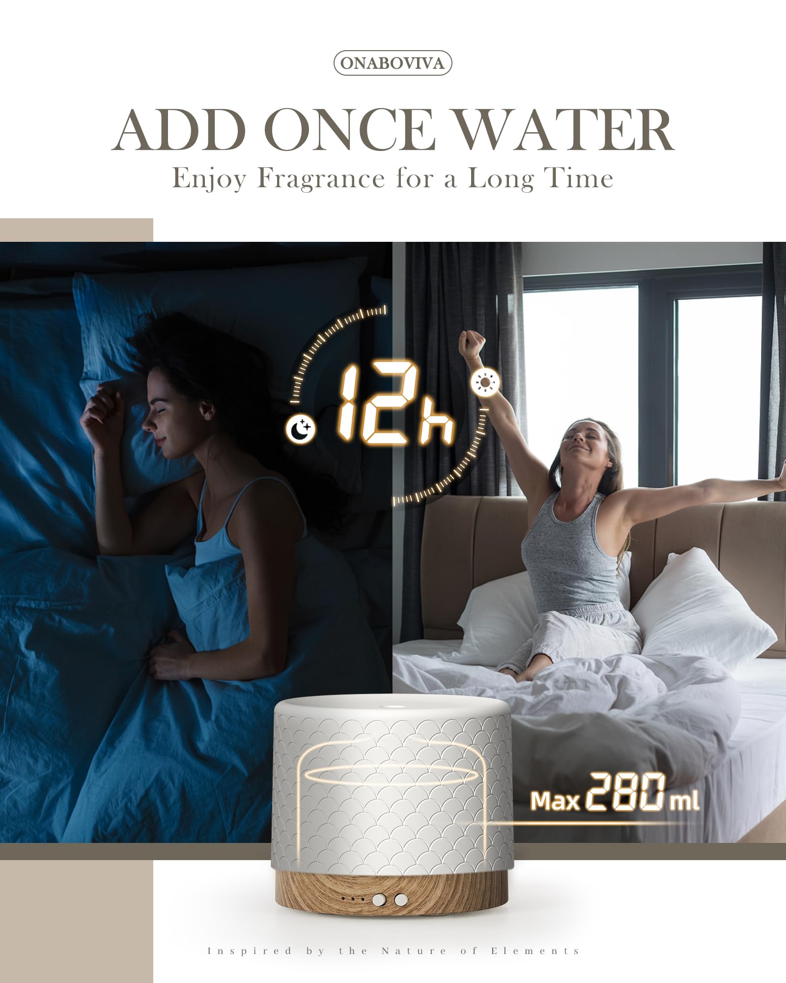Essential Oil Diffuser, Aesthetic Ceramic Diffusers for Essential Oils,Ultrasonic 280ml Aroma Fragrance Diffuser with Cool Mist