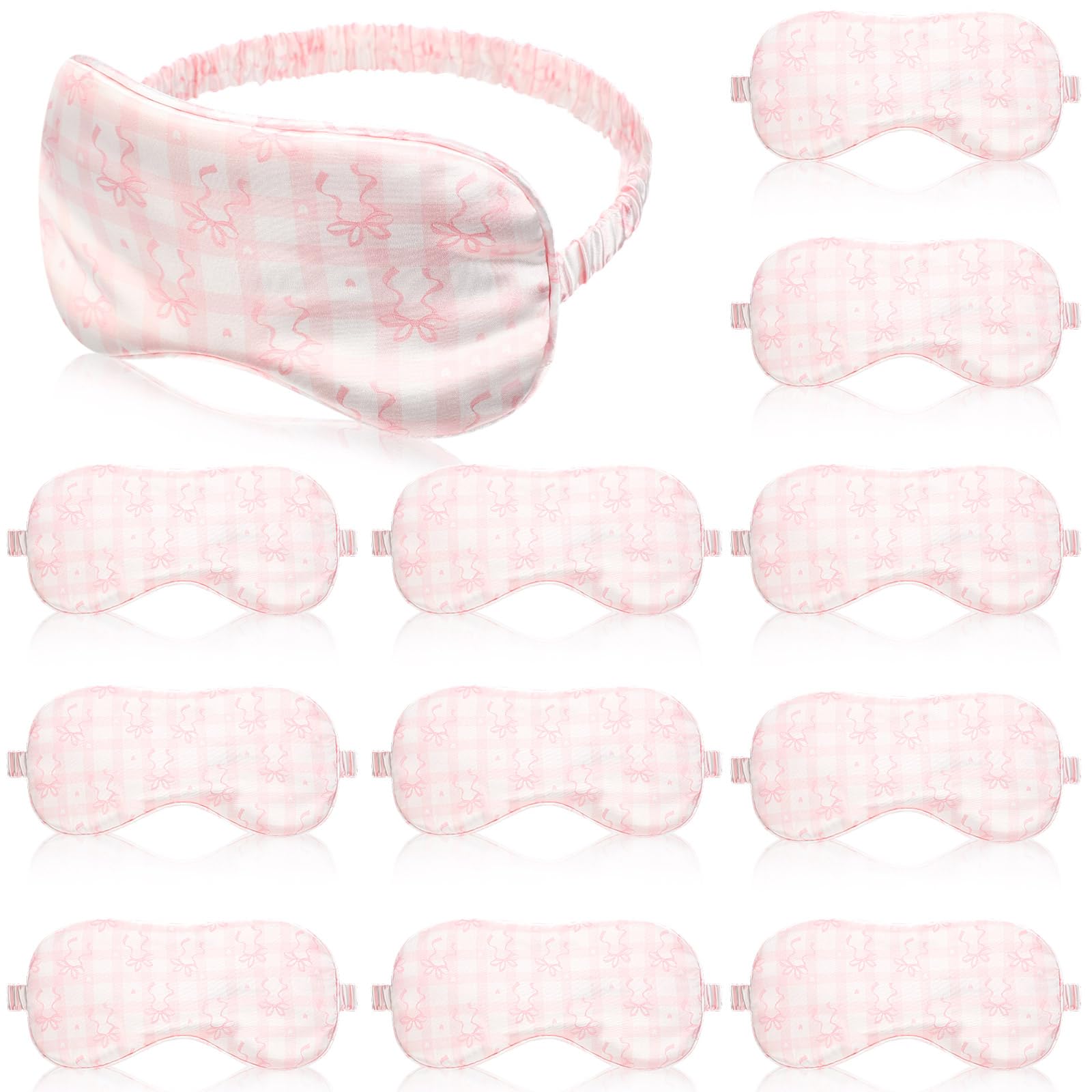 Honeydak 12 Pcs Silk Sleep Masks for Women Girls Pink Bow Party Favors Adjustable Eye Masks for Birthday Sleepover Spa Sweet 16 