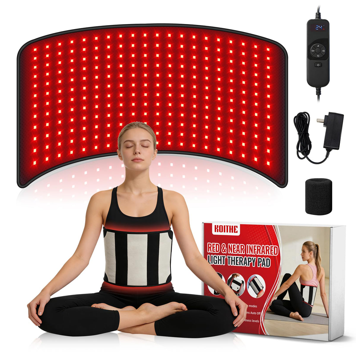 24 x 12 Red Light Therapy Belt for Body, 660nm & 850nm(Invisible) Infrared Wrap with 3 Modes, 5 Intensity Levels, 1090 Min Time