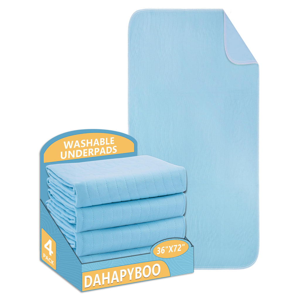 DAHAPYBOO Washable Underpads, 36x72 4 Pack Incontinence Bed Pads, Heavy Absorbency Reusable for Elderly, Kids, Adults and Pets, 