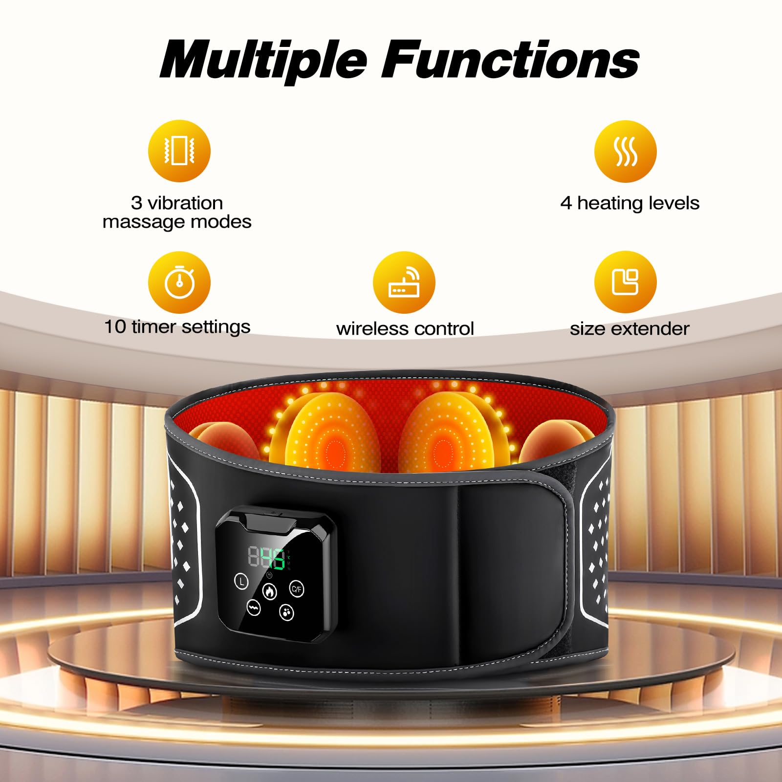 Electric Heating Pad with Massage, Cordless massager for Lower Back, 3 Vibration Modes, 4 Heating Levels, 4000mAh Battery, Porta