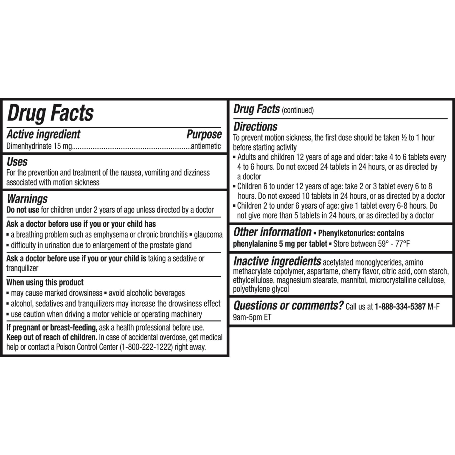 Gravol Kids Chewable Tablets for Upset Stomach and Nausea, Motion Sickness Relief and Nausea Prevention, for Ages 2 to 12 Dye Fr