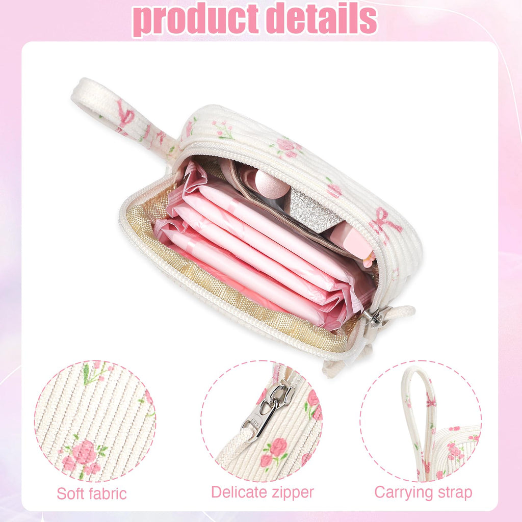Chicarries Small Makeup Bag | Discreet Period Bag Pad Pouch for Purse| Sanitary Napkin Storage & Tampon Holder for Travel(Flower
