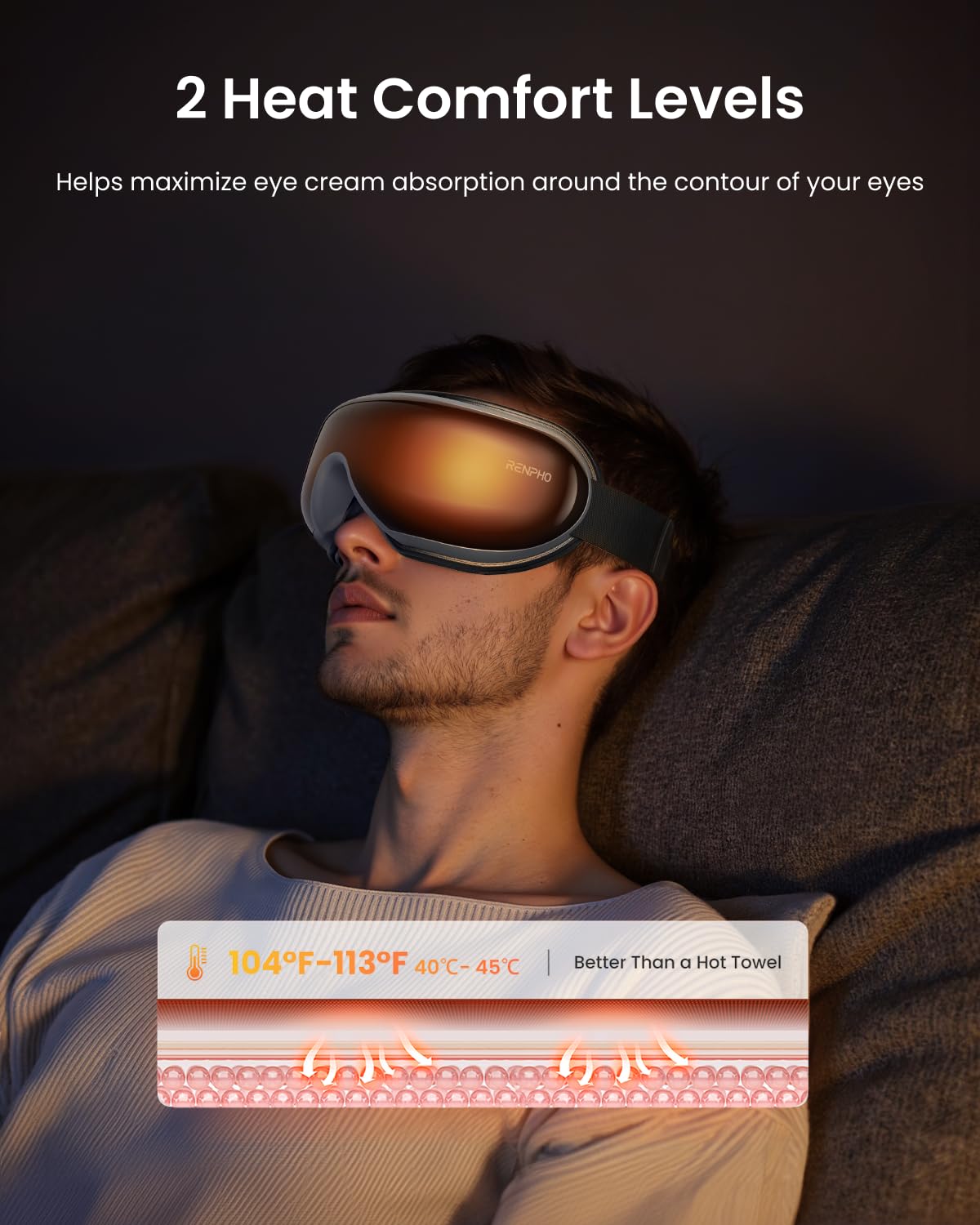 RENPHO Eyeris1 - Heated Eye Massager for Migraine, Temple Forehead Massager with Remote, Compression, Vibration, Rechargeable Ey