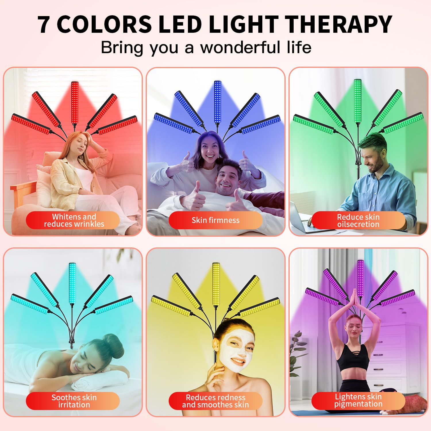 Red Light Therapy for Face Body, 5 Heads Red Infrared Light Therapy Device, 7Colors Full Body Red Light Therapy Devices, 660nm a