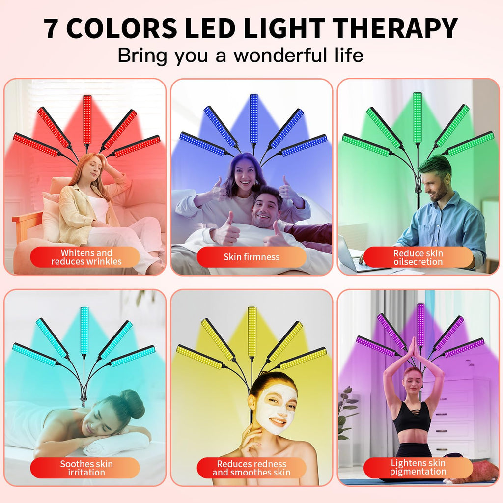 Red Light Therapy for Face Body, 5 Heads Red Infrared Light Therapy Device, 7Colors Full Body Red Light Therapy Devices, 660nm a