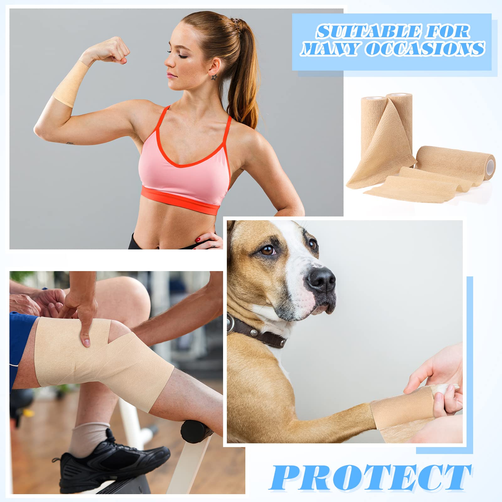 3 Pcs Self Adhesive Cohesive Wrap Bandages 6 Inches x 5 Yards Brown Non Woven Athletic Tape Breathable Self Adherent Bandage Wra