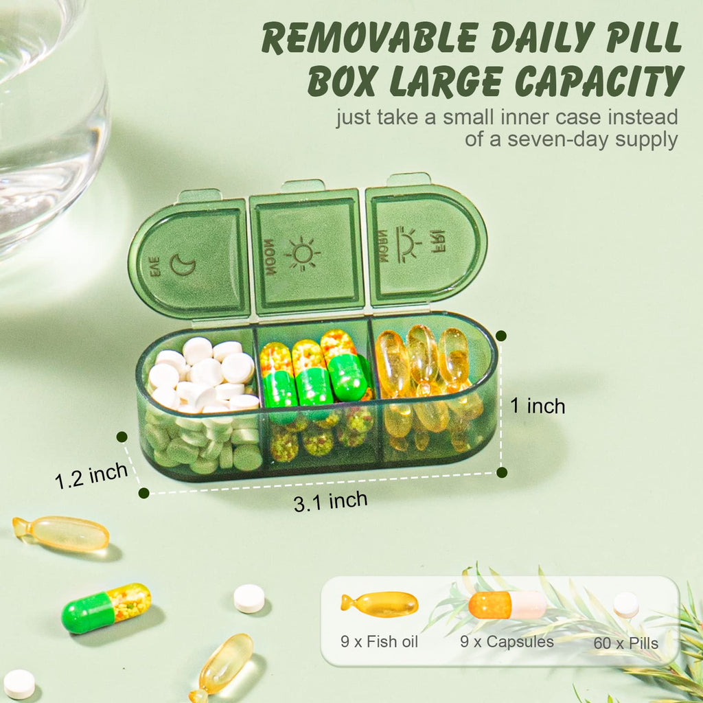 Zonlong Pill Organizer, Weekly Pill Dispensers, 3 Times A Day, 7 Day Pill Box, Large Compartments Travel Pill Container, Moistur