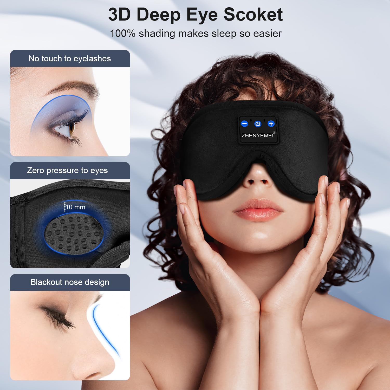 Bluetooth Sleep Headphones Bluetooth Sleep Mask | 3D Eye Mask for Sleeping | 16hrs Playingtime | Light Blocking Eye Mask | Auto