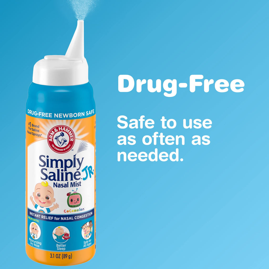 Arm & Hammer Simply Saline Jr. Nasal Mist 1.6oz, CoComelon, Drug-Free Newborn Safe, 1-Count