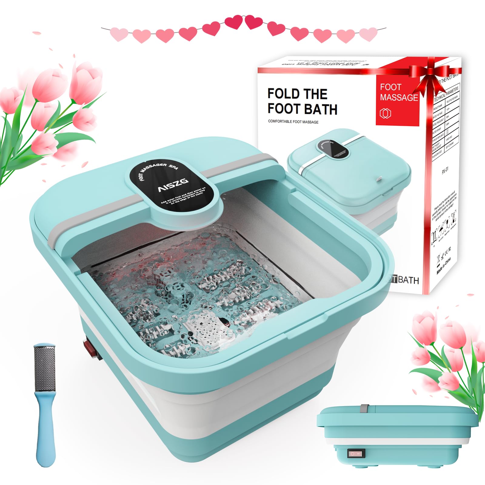 AISZG Christmas Gifts for Women - Foot Massager with Heat & 8 Massage Rollers, Collapsible Foot Spa Bath