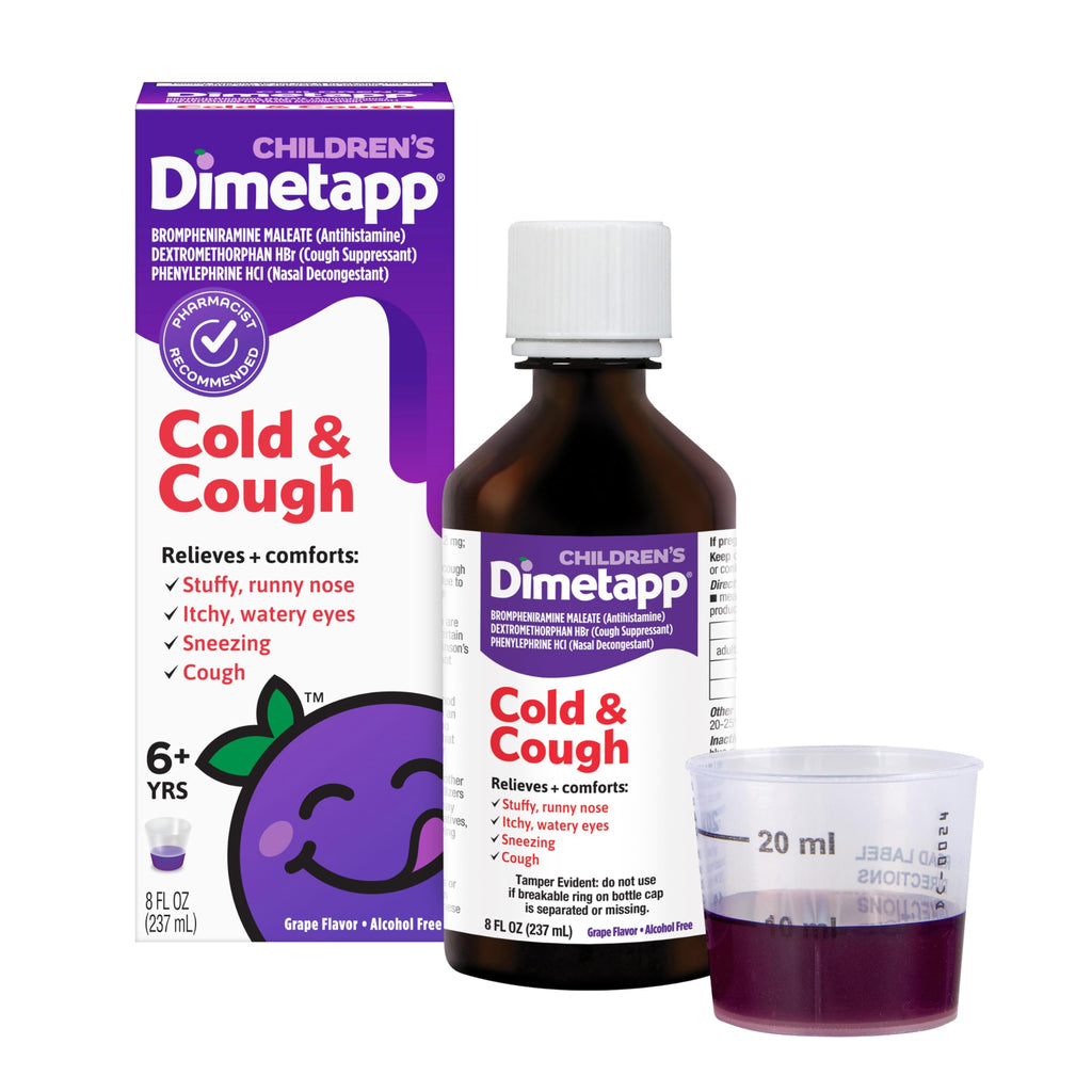 Childrens Dimetapp Cold and Cough, Stuffy Nose, Runny Nose, Sneezing, Itchy & Watery Eyes, Cough, Antihistamine, Alcohol-Free, 