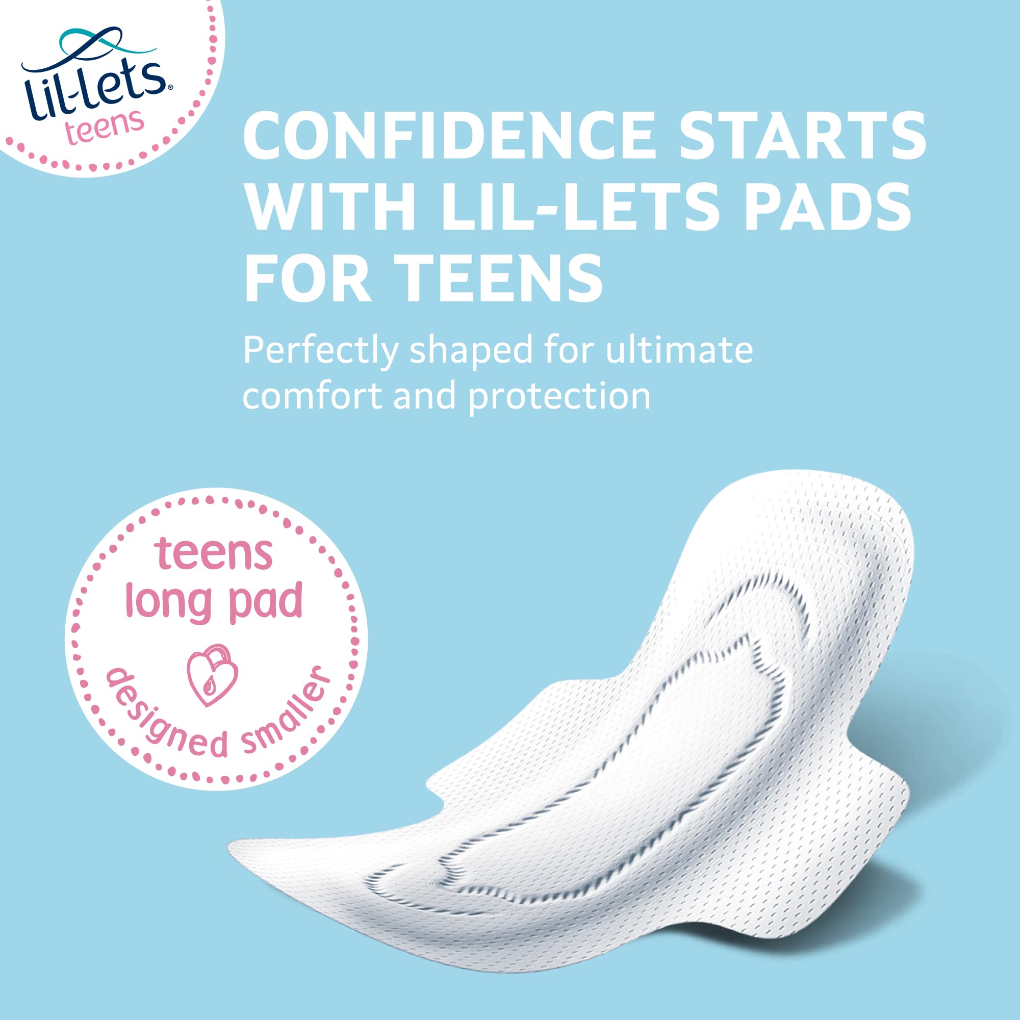 Lil-Lets Teens Long Pads with Wings - 60 Count Period Pads for Teens - Thin, Super Absorbent Sanitary Napkins, Soft & Breathable