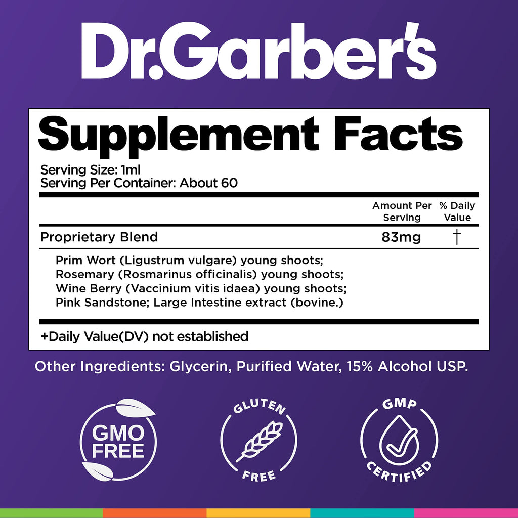 Dr. Garbers Natural Solutions Constipation Relief Oral Drops - Gemmotherapy Liquid Supplement for Gas, Constipation & Bloating