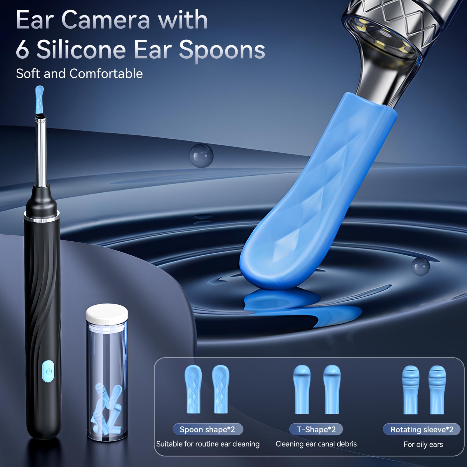 Tomaje Ear Wax Removal Tool Camera, Ear Cleaner with Camera, 1080P HD Ear Camera and 6 LED Light, Ear Wax Removal Kit with 6 Ear