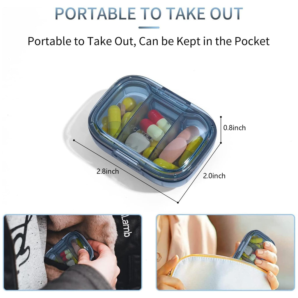 3 Compartment Pill Box, Moisture Proof Pill Case, Travel Pill Organizer for Pocket Purse, Daily Portable Medicine Vitamin/Fish O