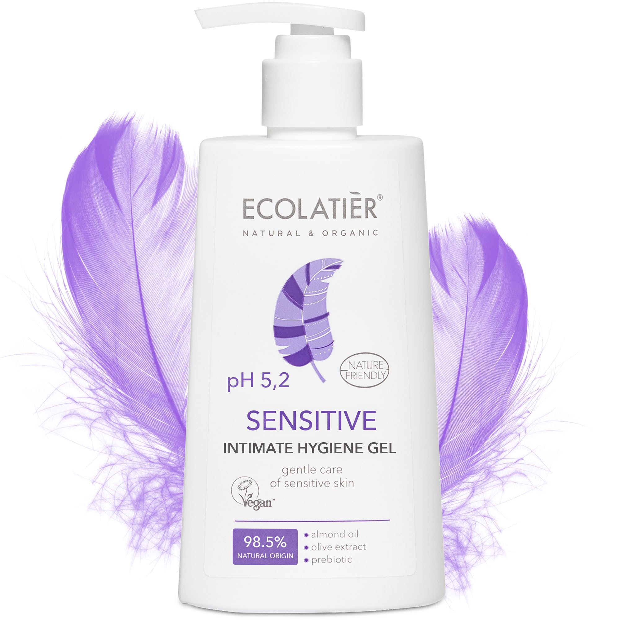 Feminine Wash Sensitive with Almond Oil & Olive Extract - 98.5% Natural, Vegan, pH 5.2 Balanced vaginal wash for woman Dry & Sen