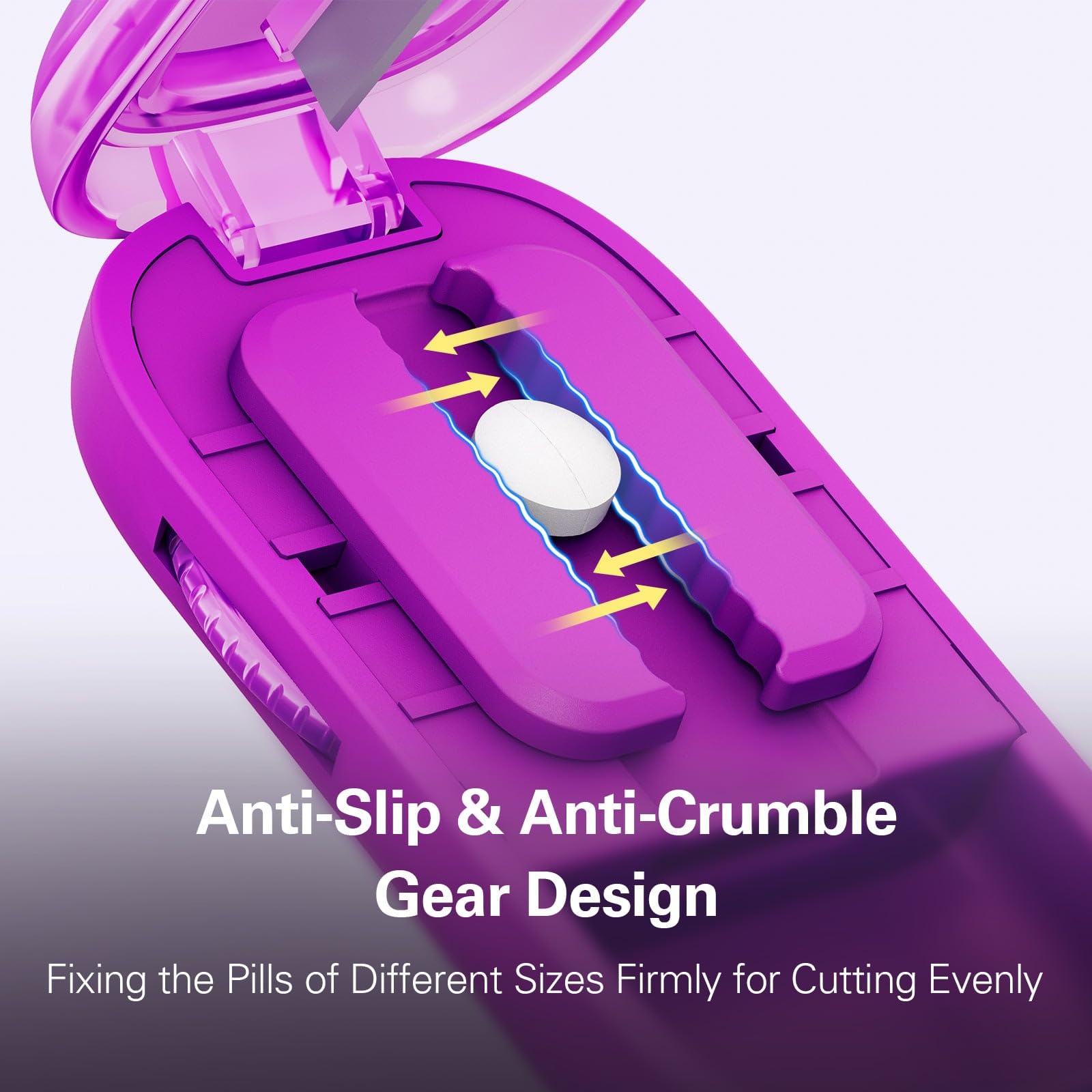Pill Cutter Splitter - Anycoo Adjustable for Small to Large Pills, Sharp Blade, Purple