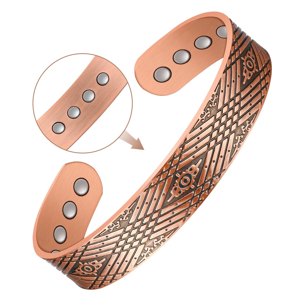 Feraco 12X Strength Wide Copper Bracelet for Men Magnetic Bracelets for Men with Neodymium Magnets, Pure Copper Jewelry Cuff Ban