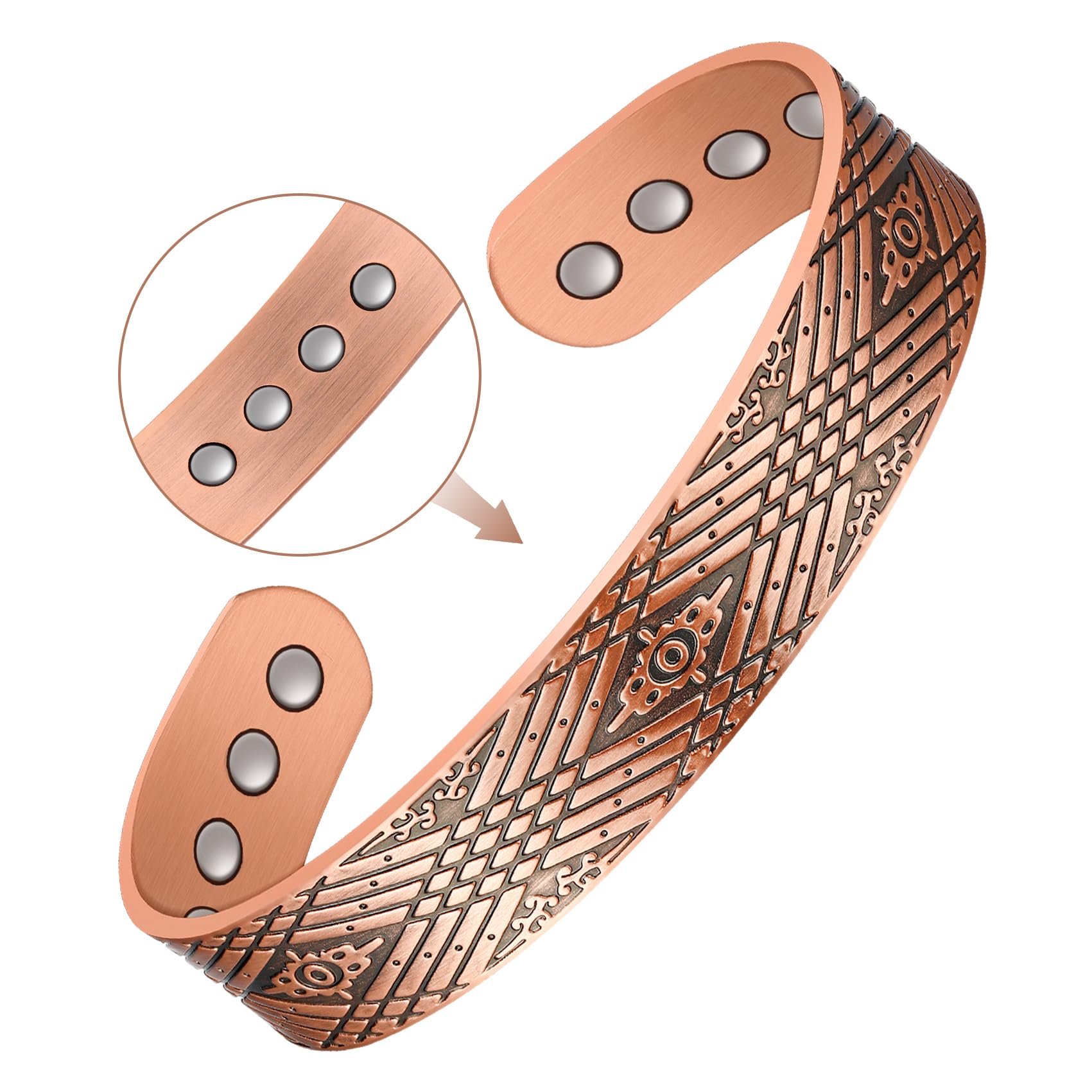 Feraco 12X Strength Wide Copper Bracelet for Men Magnetic Bracelets for Men with Neodymium Magnets, Pure Copper Jewelry Cuff Ban