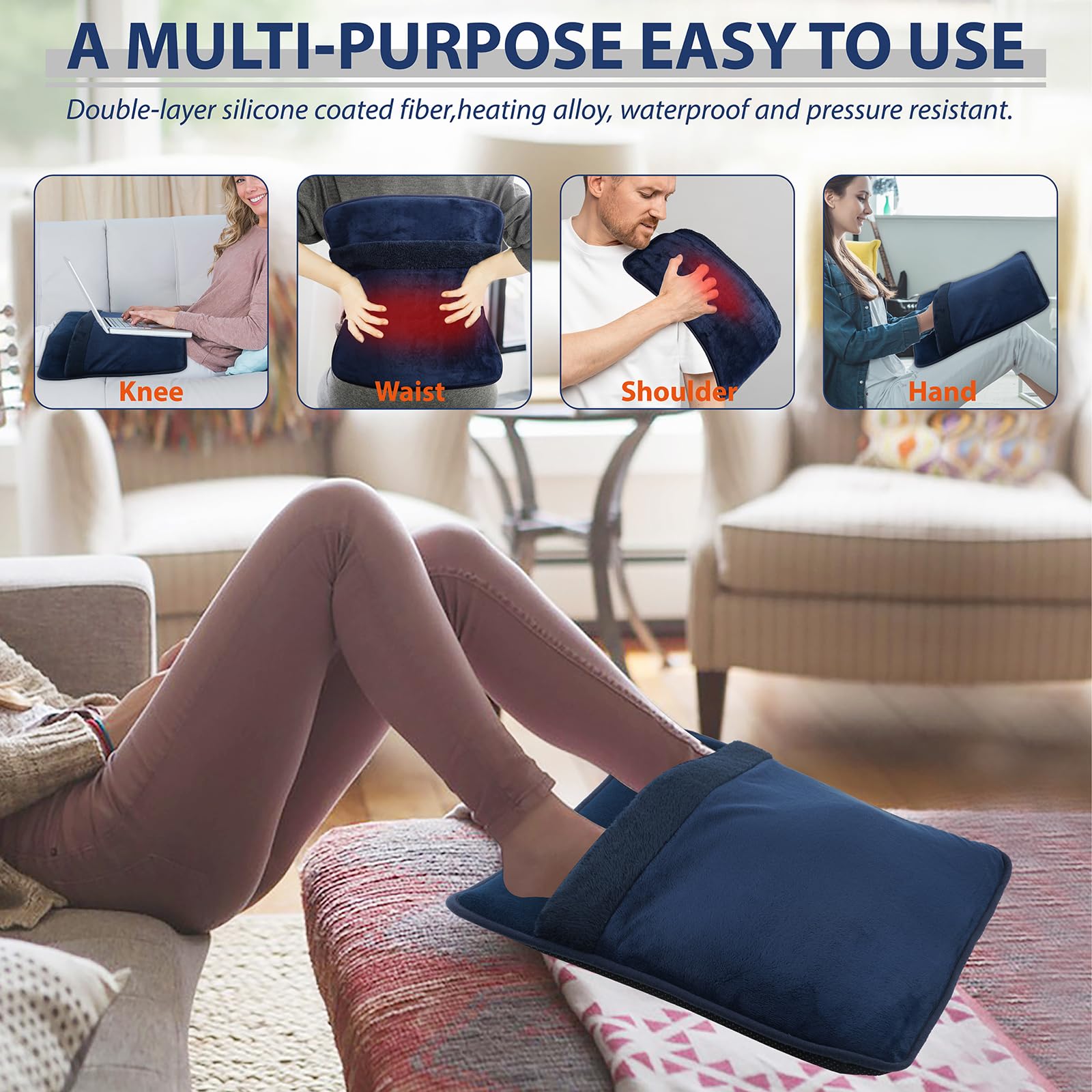 Heated Electric Pad for Foot,Double-Sided Heating,6 Fast Heating Settings 3 Timers,10 ft Cord Electric Fast Heat Pad with Heat S