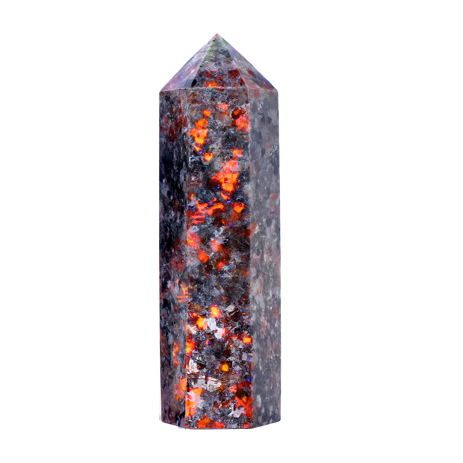 Runyangshi 1PCS Natural Crystal Flame Yooperlite Stone Tower 1.96-2.36 (5-6cm) 6 Faceted Single Point Prism Healing Crystal Wand