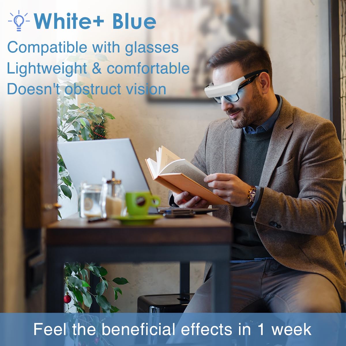 MEINNO Light Therapy Glasses, Blue-White UV-Free Light Therapy Lamp, Portable Daylight Lamp, Wearable Sunlight Lamp, Boost Energ