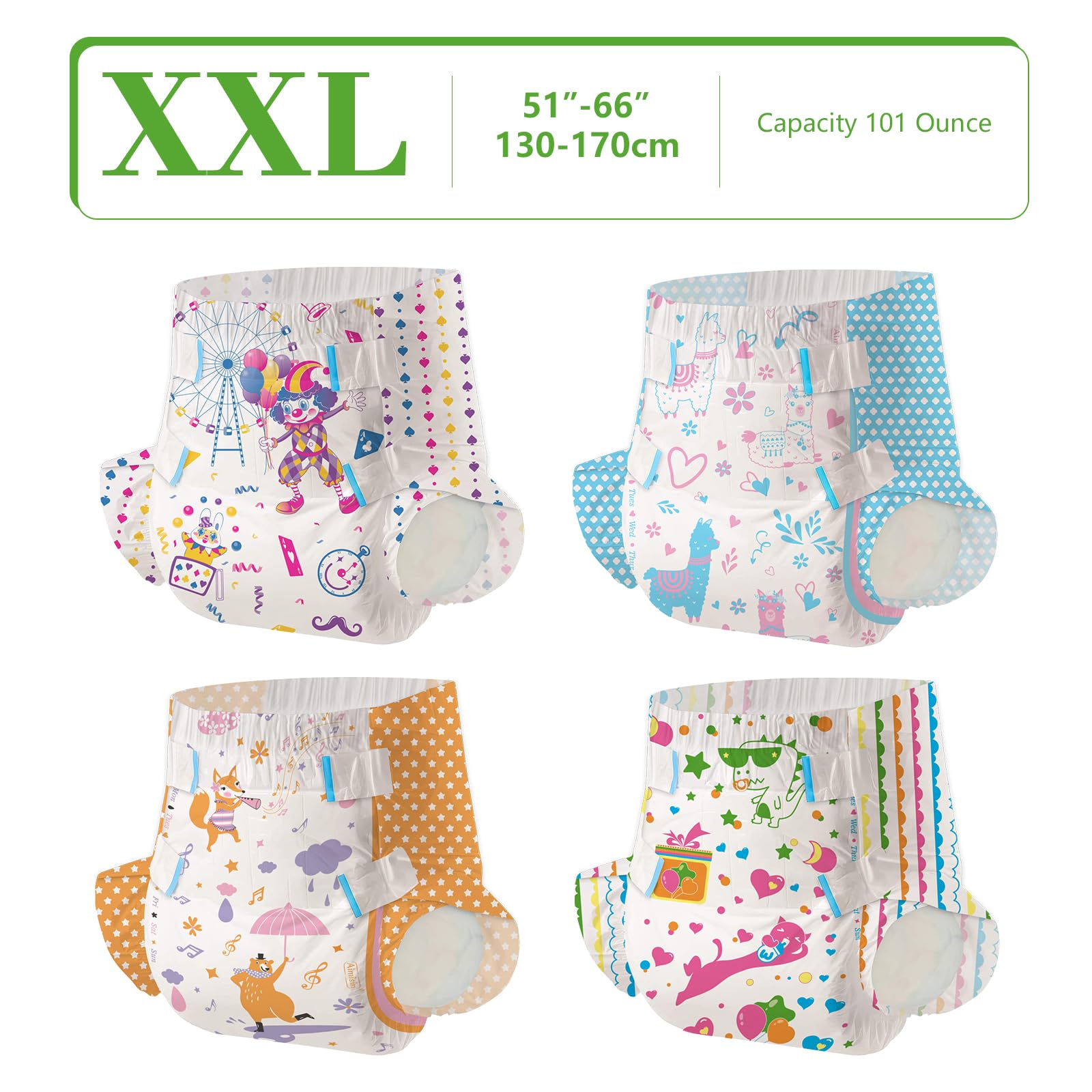 Aimisin Adult Printed Diapers,XX-Large-Uncle Clown, 7 Pieces for Men and Women - Leak Protection Heavy Absorbency Protection Dia