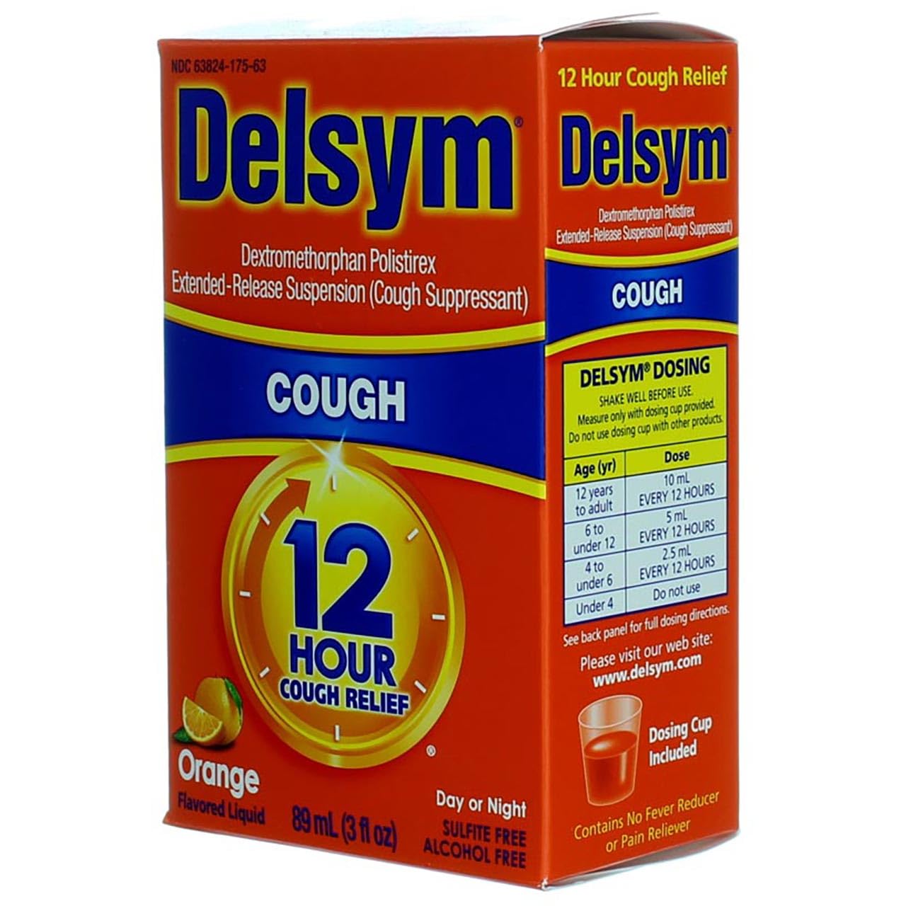 Delsym Adult Cough Suppressant Orange Flavored Liquid, 3 oz (Pack of 5)