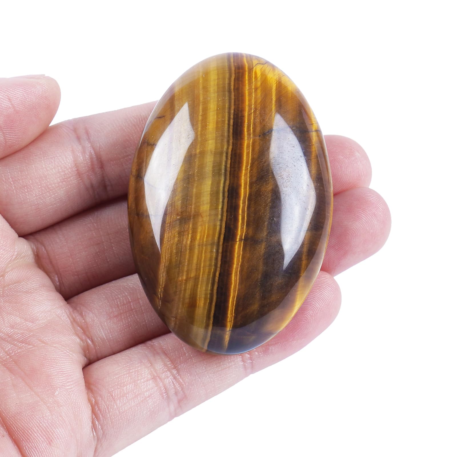 Loveliome Natural Tiger's Eye Oval Polished Worry Stones, Healing Crystal Indoor Fountain Stones Massage Energy Anxiety Relief I