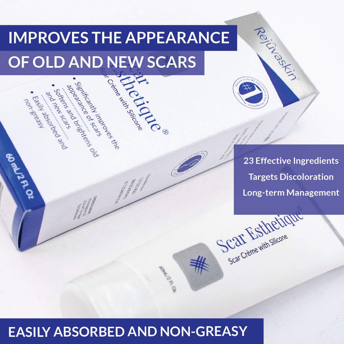Rejuvaskin Scar Esthetique Scar Cream with Silicone - Scar Cream For Surgical Scars, Stretch Marks, Keloids, Acne, C-section, an