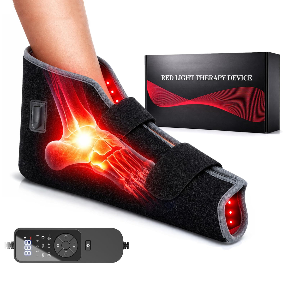Red Light Therapy for Foot & Ankle, 660nm Red & 850nm Near Infrared LED Foot Wrap for Heel, Arch & Ankle, Adjustable Intensity &