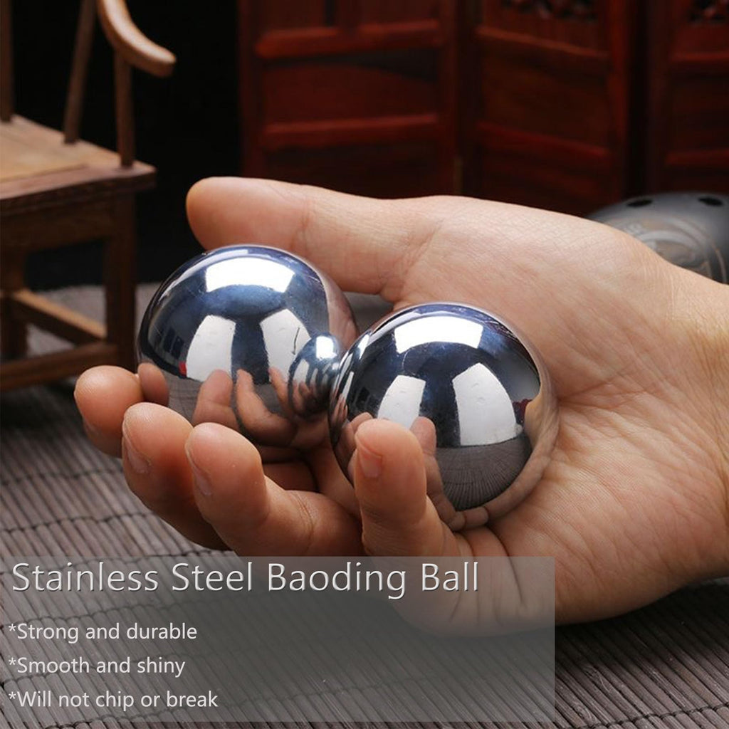 Tianigo Stainless Steel Baoding Balls Set, 2 Inches Chinese Health Balls, Metal Stress Relief Hand Massage Balls No Chime for Ha