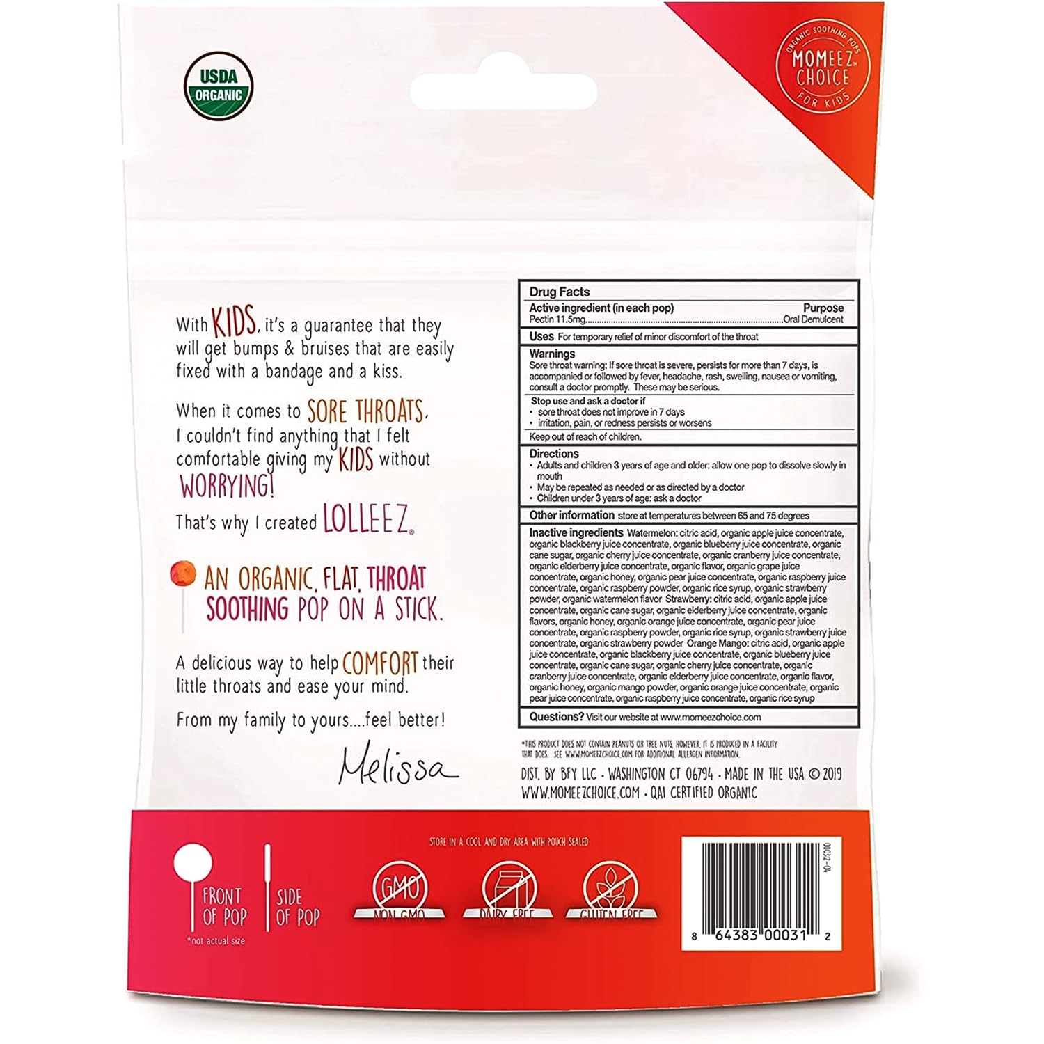 Organic Lollipops Throat Soothing Pops with Organic Honey, 40 Count, Variety Pack (Watermelon, Strawberry, Orange Mango, Mixed B