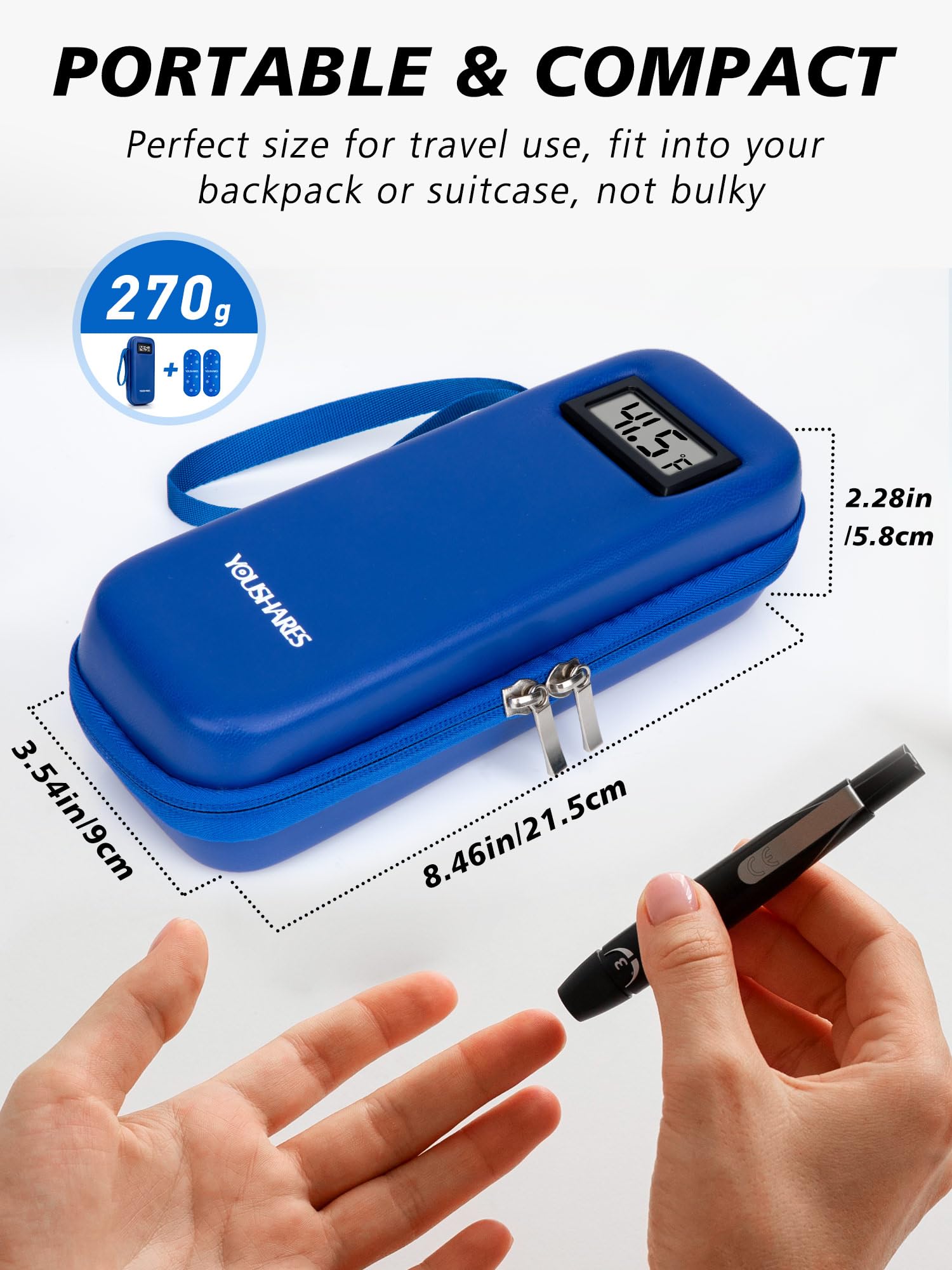 YOUSHARES Insulin Cooler Travel Case with Temperature Display - Refrigerated Medicine Travel Case with 2 TSA Approved Ice Pack,