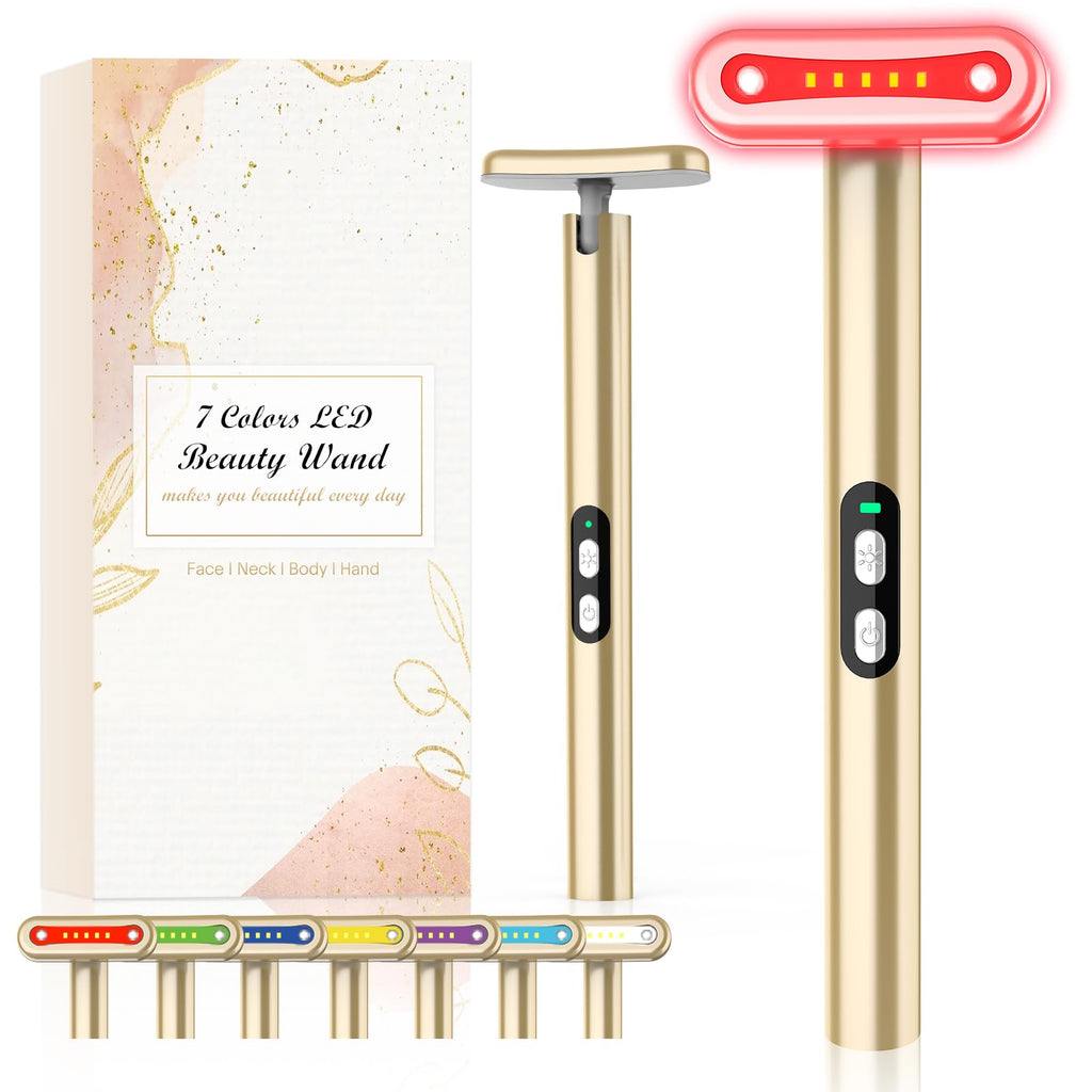Fxtiaa Red-Light-Therapy-Wand-for-Face, 7 Colors LED Light Therapy Wand Eye Facial Red & Blue Rejuvenation Tool, Face Massager, 