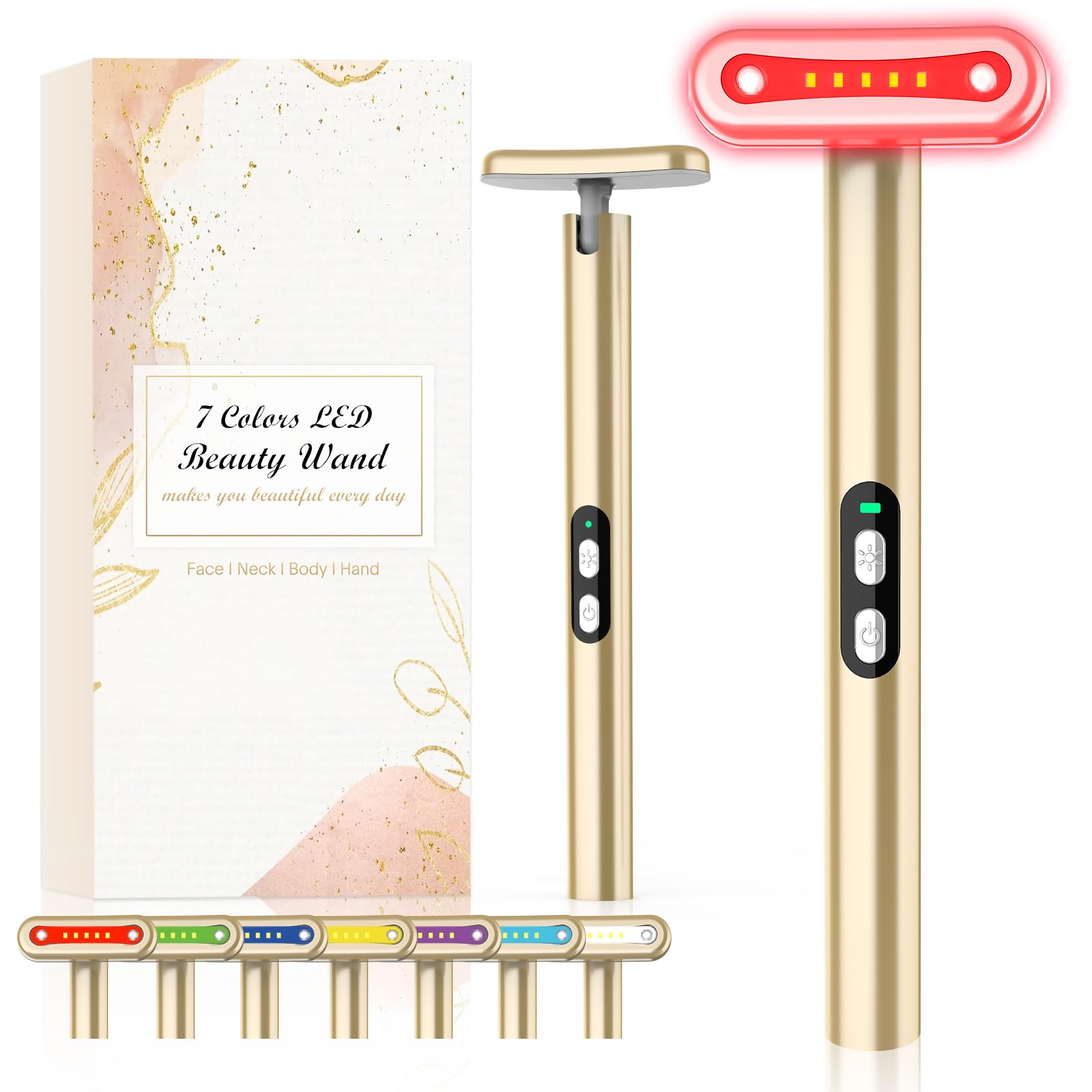 Fxtiaa Red-Light-Therapy-Wand-for-Face, 7 Colors LED Light Therapy Wand Eye Facial Red & Blue Rejuvenation Tool, Face Massager, 
