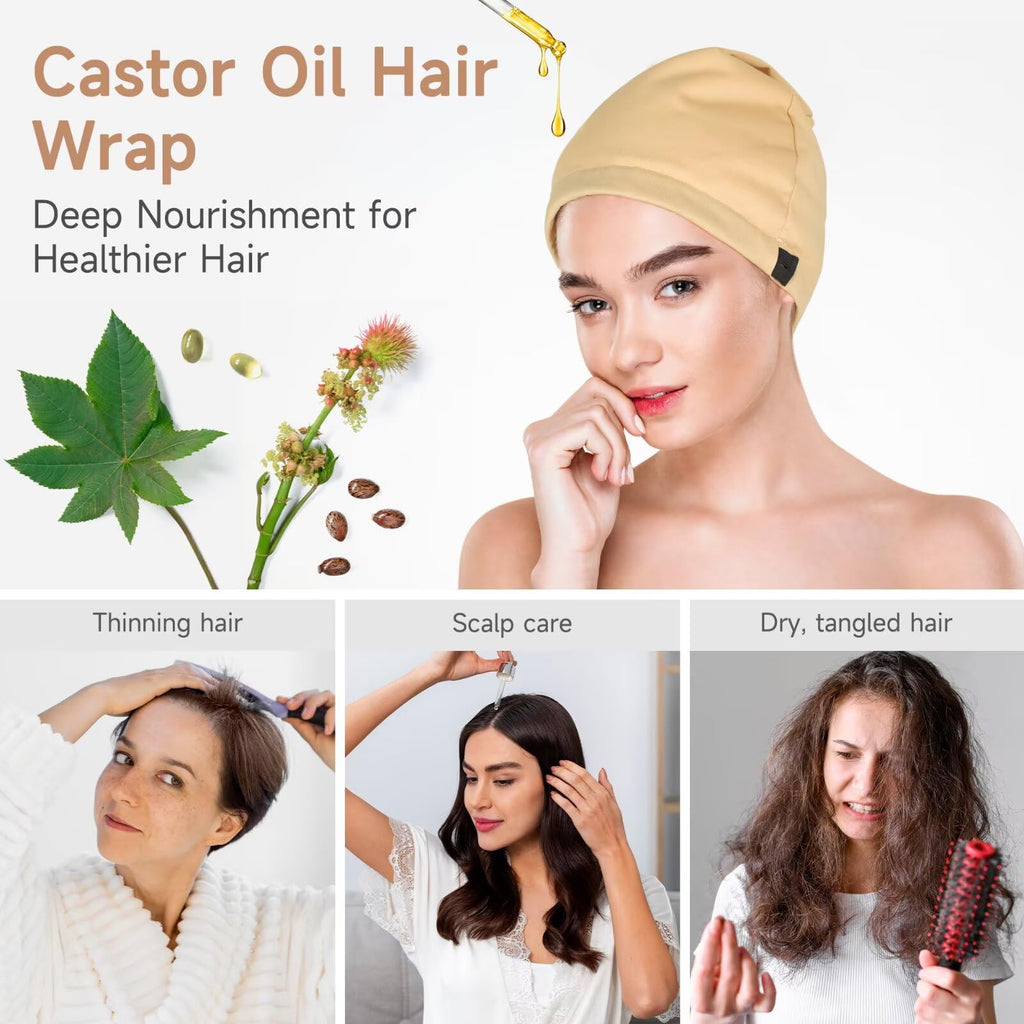Castor Oil Pack Wrap Overnight Hair Wrap for Sleep Organic Cotton Reusable Hair Cap Cover for Treatment of Thinning, Balding, Dr