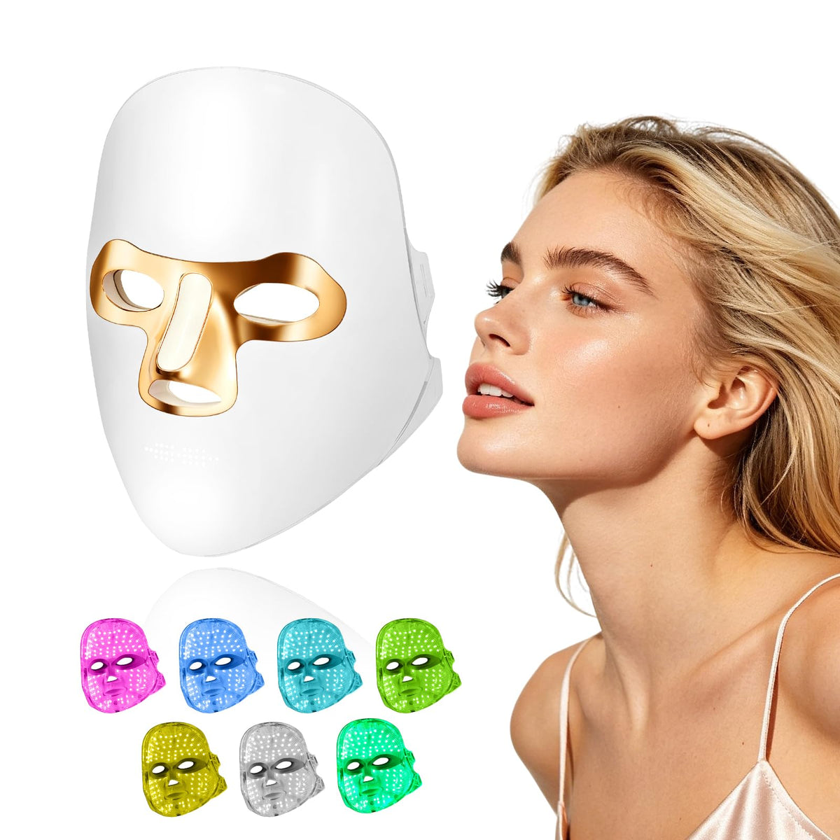 Oiehur Red Light Therapy for Face, 7 Colors LED Face Mask, Rechargeable