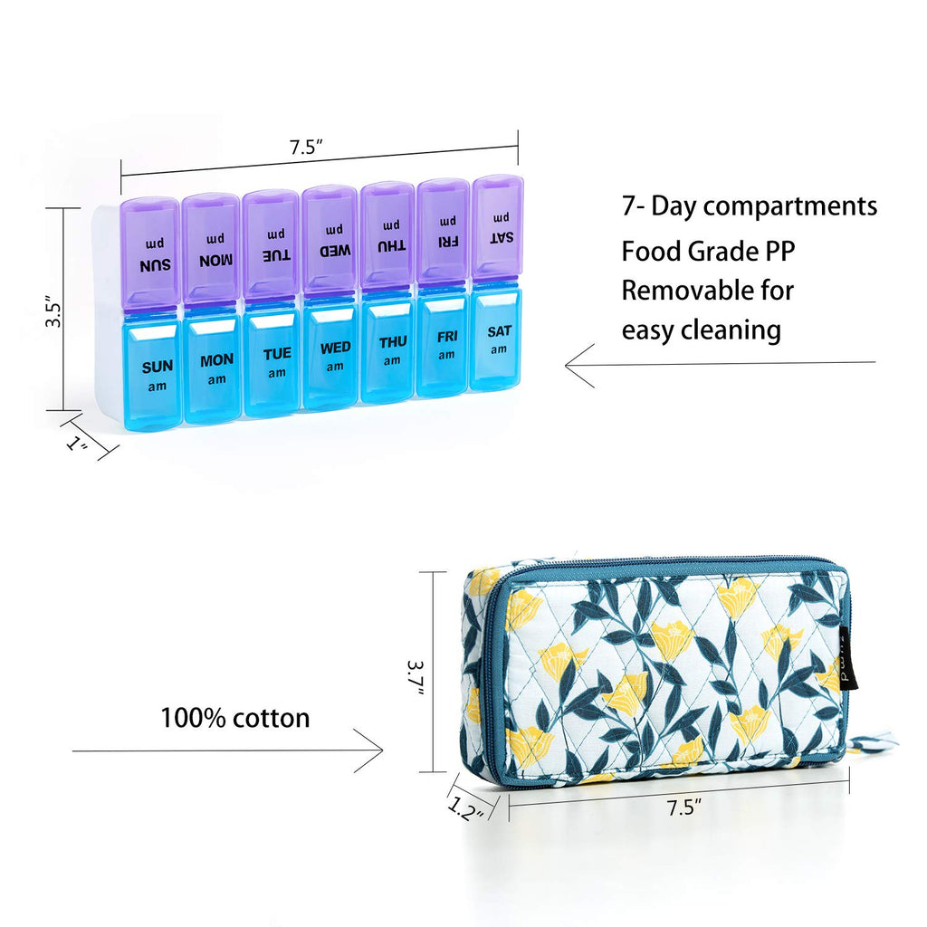 Weekly Pill Organizer 2 Times a Day,7 Day am pm Pill Organizer, Large Daily Pill Cases Pill Box Vitamin Organizer Box,Yellow Flo
