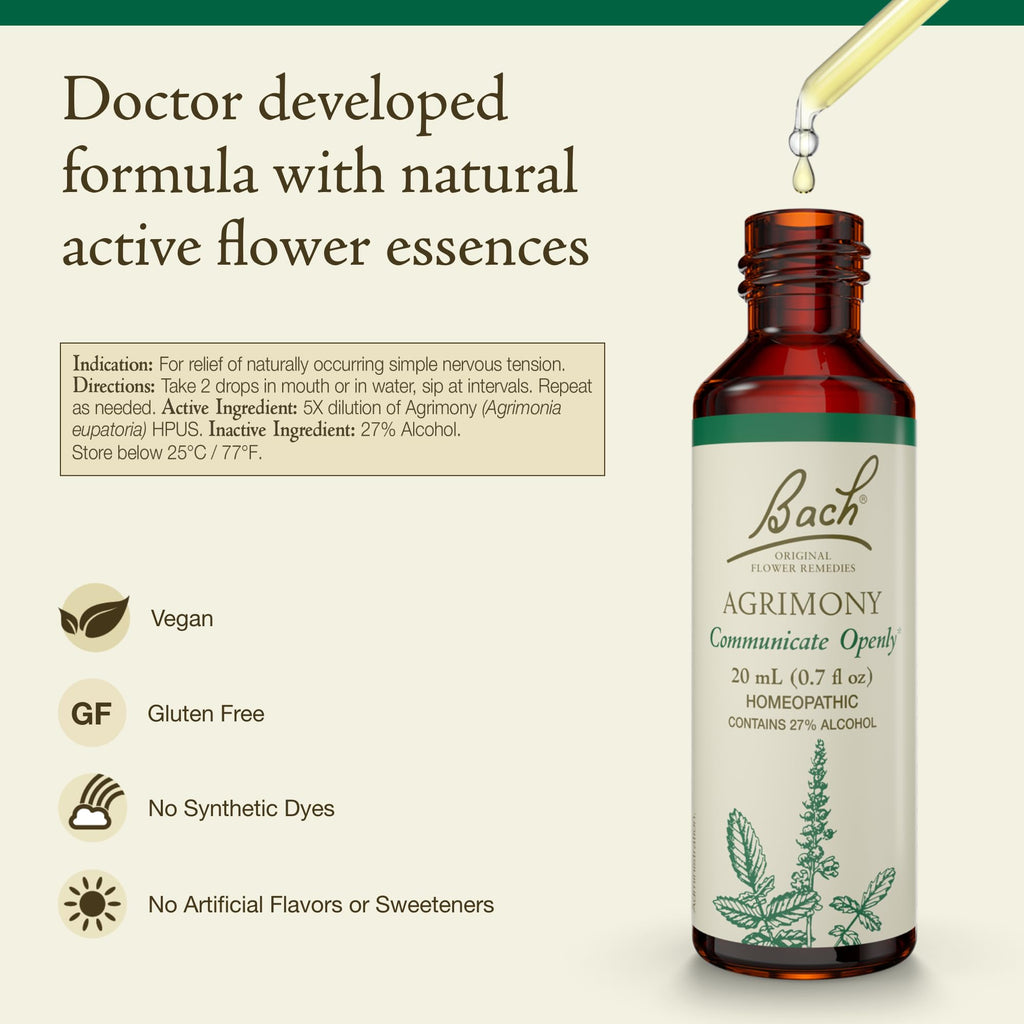 Bach Original Flower Remedies, Agrimony - Communicate Openly - Natural Homeopathic Flower Essence for Emotional Balance - Vegan,