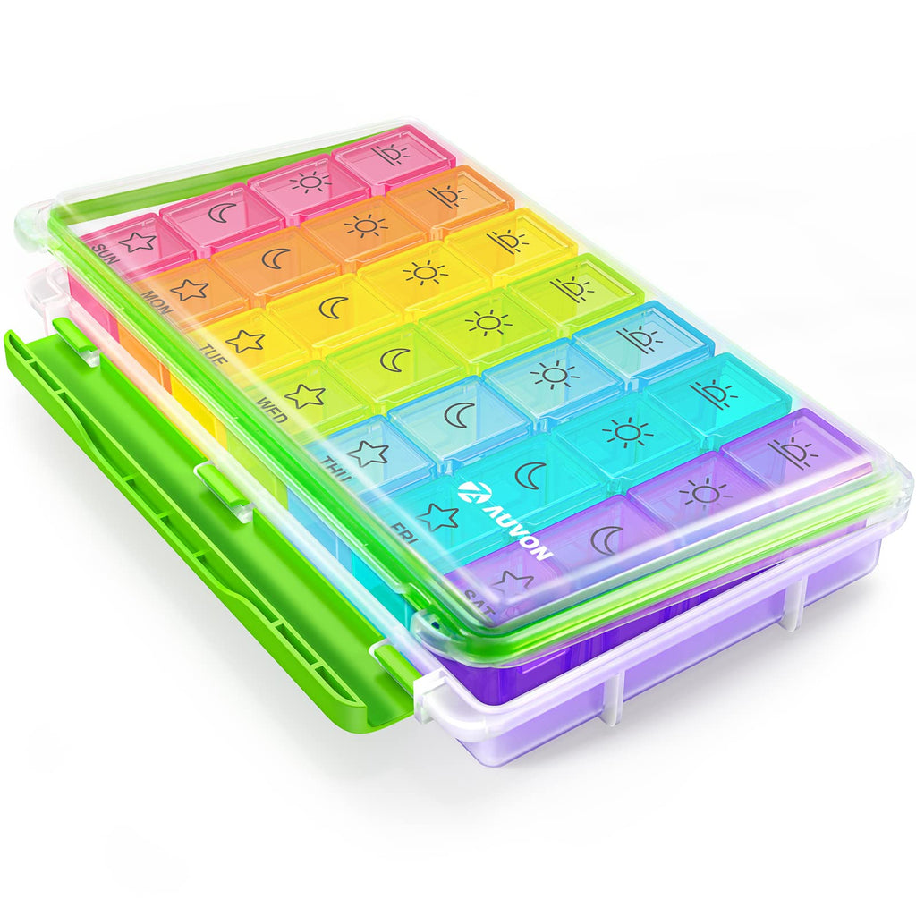 AUVON iMedassist Moisture-Proof Weekly Pill Organizer 4 Times a Day, Large 7 Day Pill Box Case with Portable Design for Travel, 
