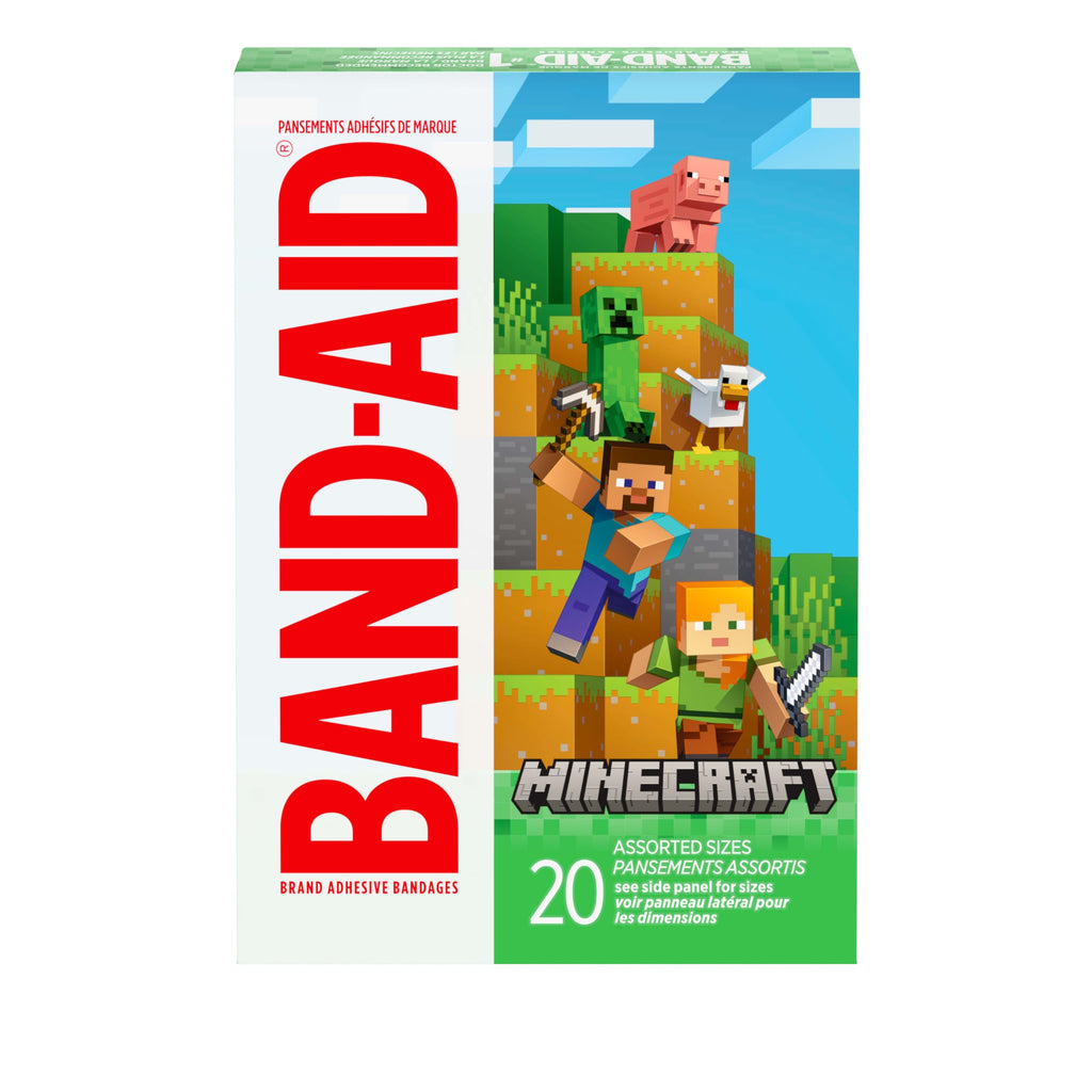 BAND-AID Brand Adhesive Childrens Bandages for Minor Cuts & Scrapes, Wound Care Featuring Minecraft Designs, Fun Bandages for K
