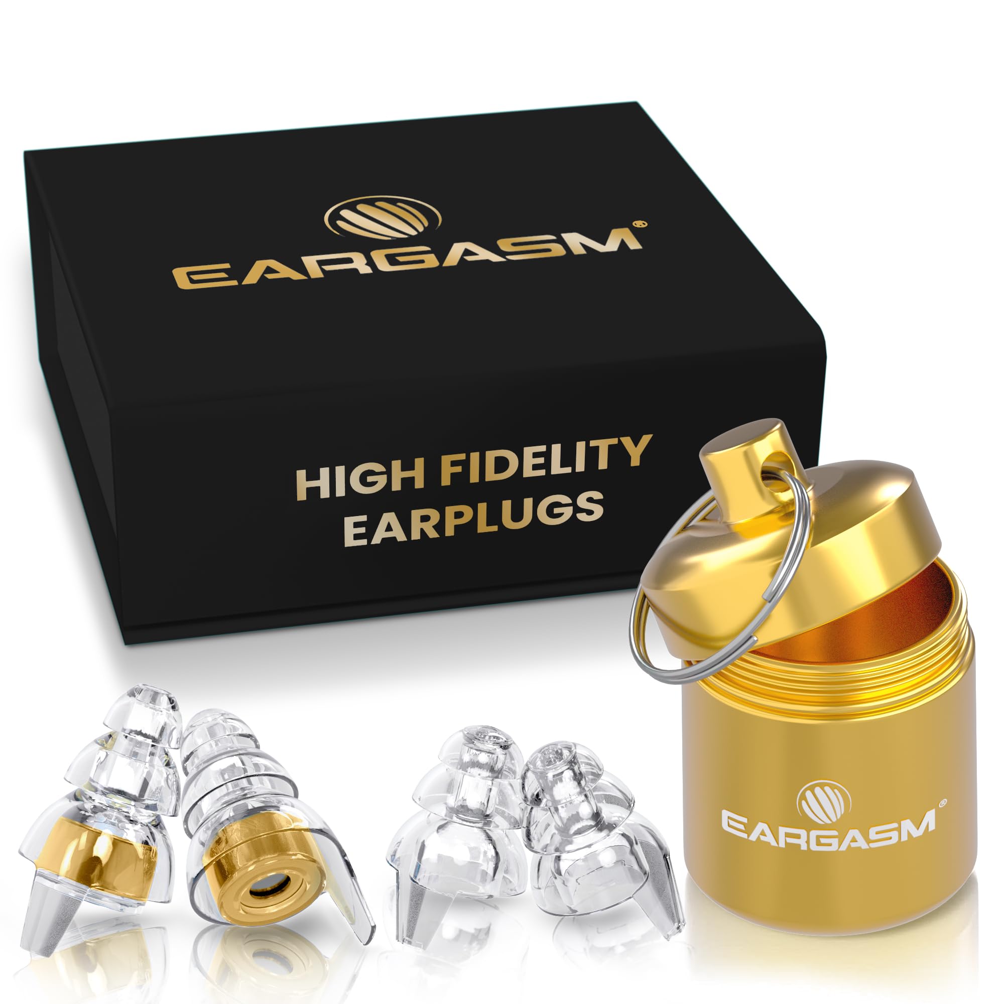 Eargasm High Fidelity Earplugs with Gold Filters - Reusable Noise Reduction Hearing Protection Ear-Plugs with Carrying Case for