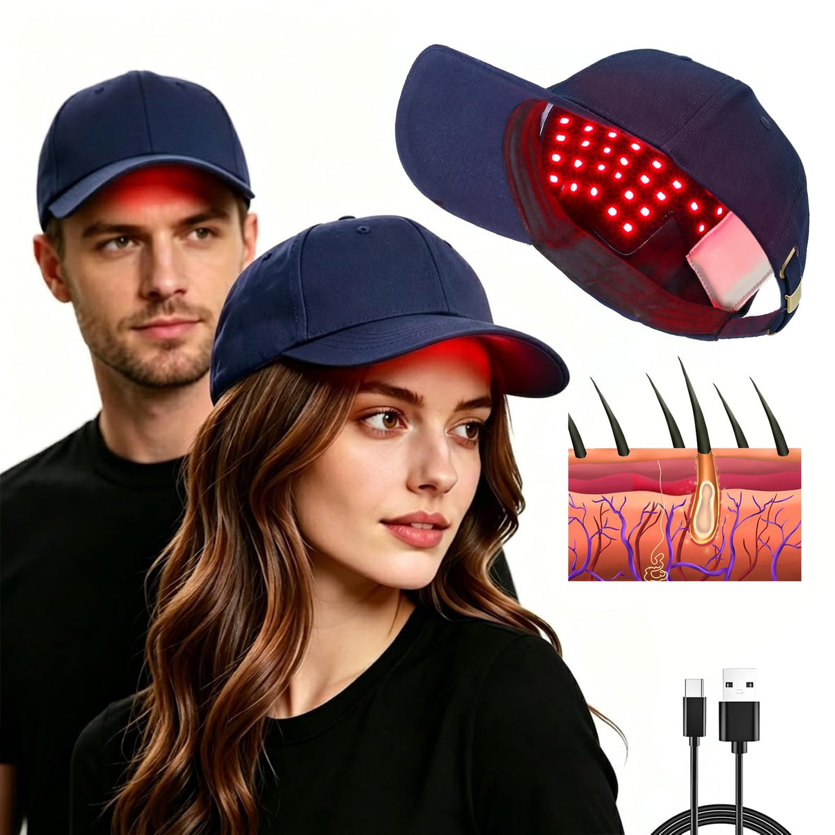 Red Light Therapy for Hair Cap, HandsFree LLLT Laser Hair Growth Cap, Blue
