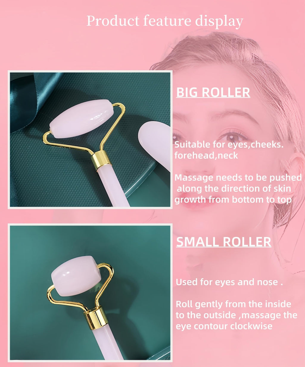 Bolithui Jade Roller Massage Stick & Gua Sha Set - 100% Natural Stone Facial Massage Tools for Lymphatic Drainage, Anti-Puffines