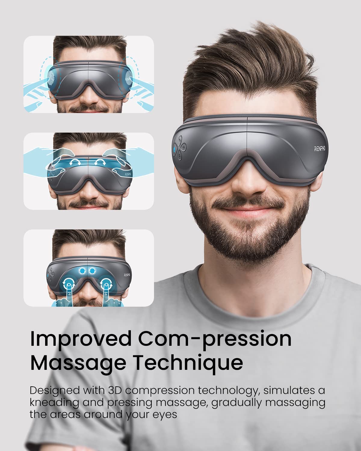 RENPHO Eye Massager with Heat, Birthday Gift Bluetooth Music Eyeris 2 for Migraines, Rechargeable Eye Mask for Relax Eye Strain
