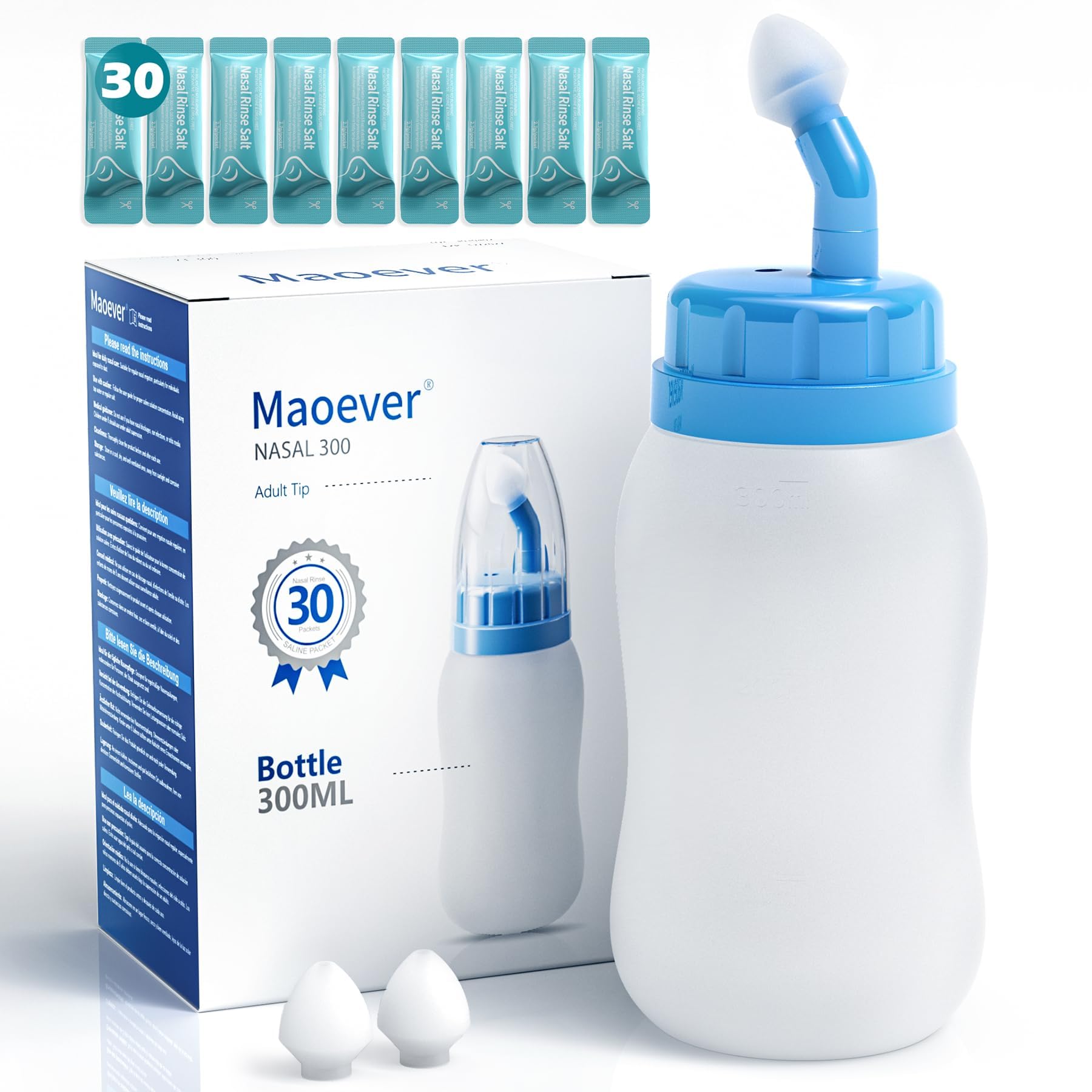 MAOEVER Neti Pot Sinus Rinse Squeeze Bottle Silicone Nose Wash Cleaner Pressure Rinse Nasal Irrigation for Adult & Kid 300 ML wi
